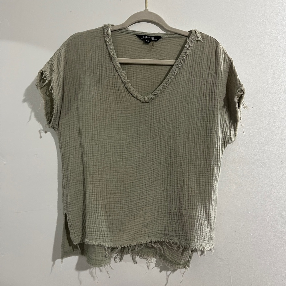 CHARLIE B Olive Textured Short Sleeve Tee